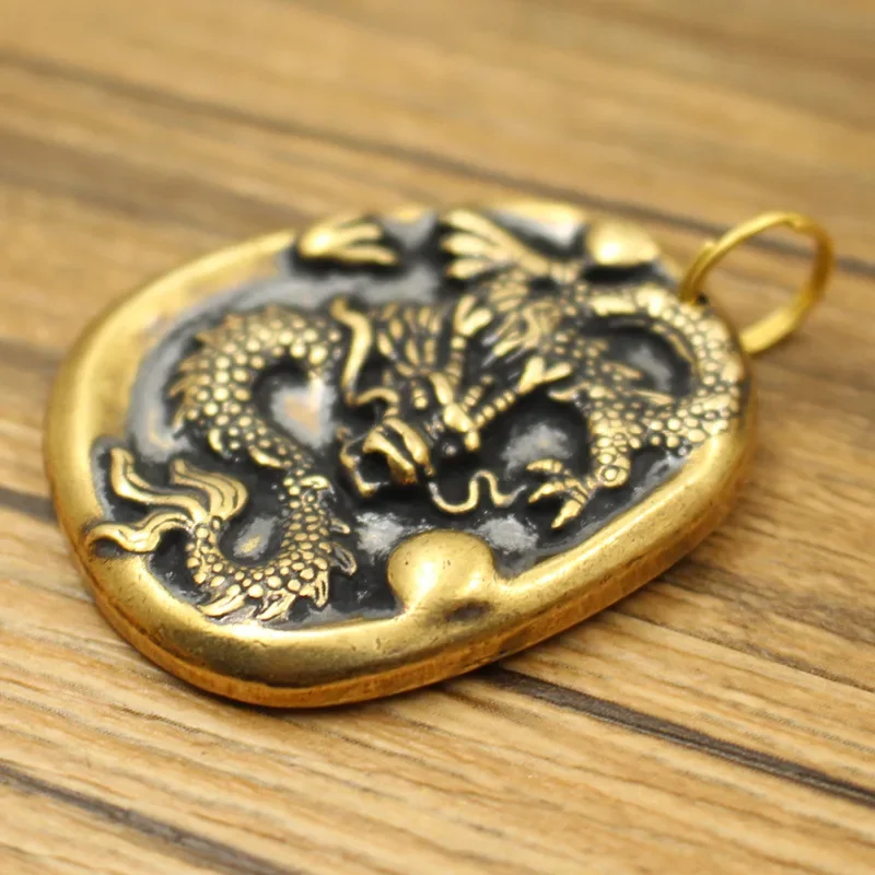 Pure Brass Dragon Pendant Brass Zodiac Sign Keychain Pendant Figurines Living Room Decoration Home Decor Accessoires Miniatures