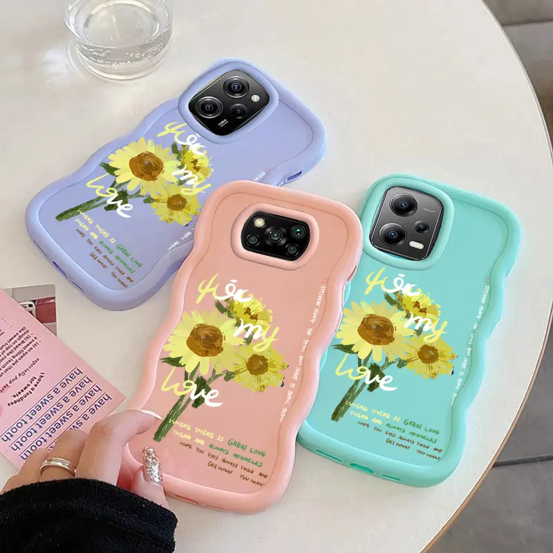 Custodia moda pittura a olio fiore per Xiaomi 14 POCO C50 M5S M6 X3 NFC X5 X6 Pro 4G 5G Soft Coque custodia antiurto con bordi ondulati