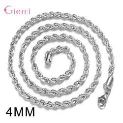 Hot Sale 925 Stamps Wholesale Fashion 4MM Width 16 Inches To 30 Inches Twisted Rope Chain Necklace For Men Male Party