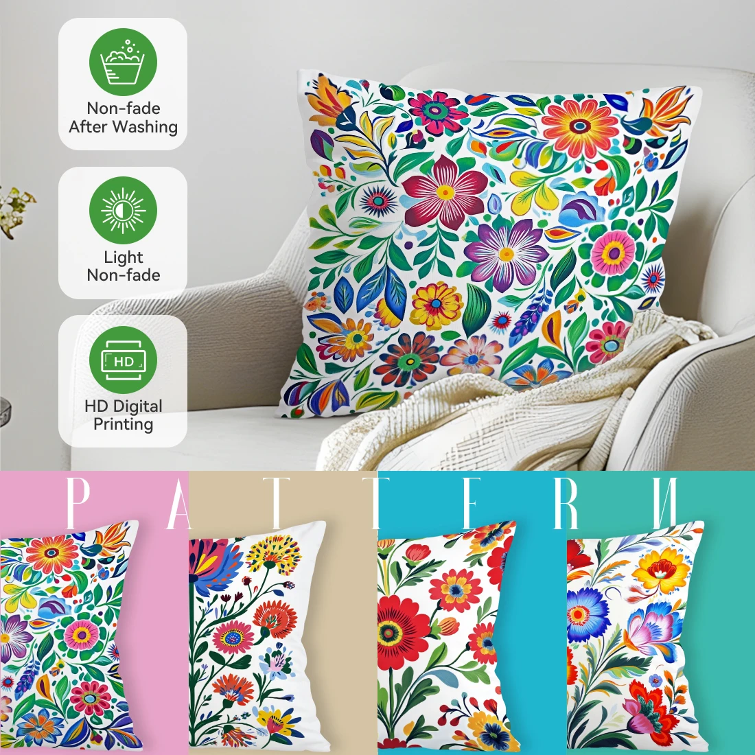 Polish Art Flowers Cushion Pillowcase Printed Polyester 45x4