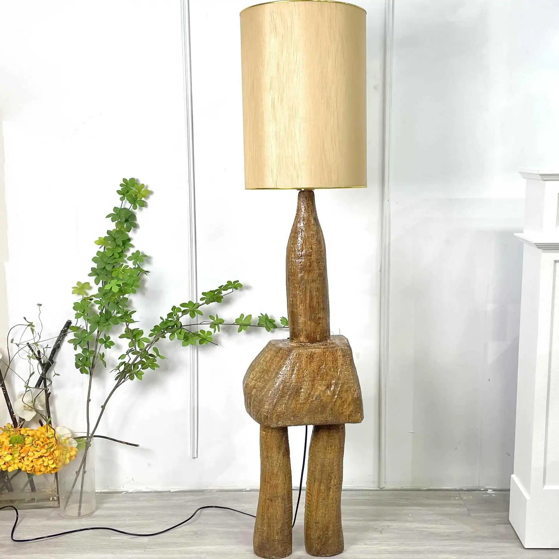 

Wabi Sabi Wooden Floor Lamp For Living Room Home Decoration Nordic Antique E27 Led Bulb Floor Light With Fabric Lampshade