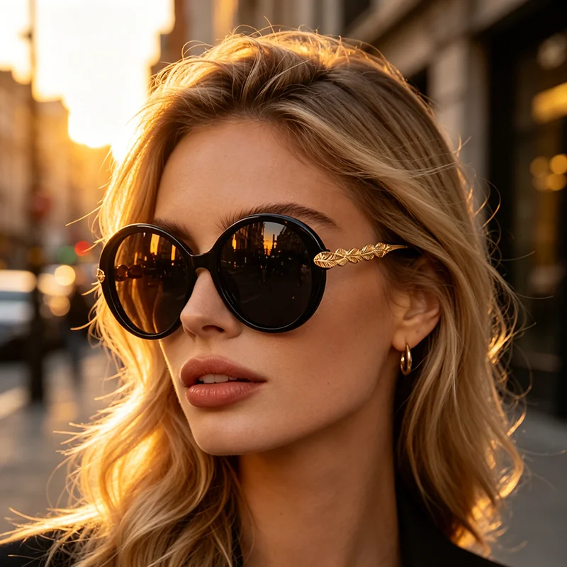 Oversized Round Sunglasses for Women, Retro Large Frame UV400 Protection Shades