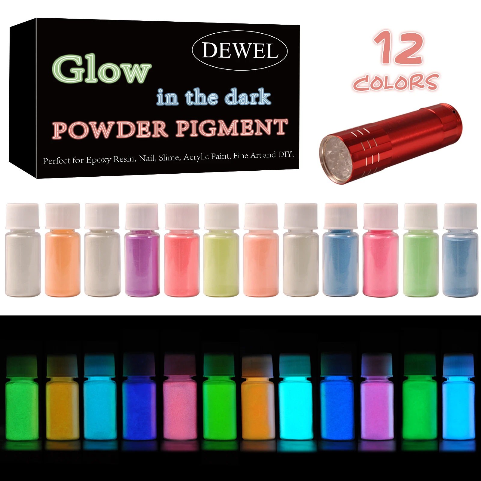 

20g 12 Colors Glowing Luminescent Powder Phosphor Powder DIY Nail Enamel Powder Glow Powder Nail Glitter Decoration Pigment