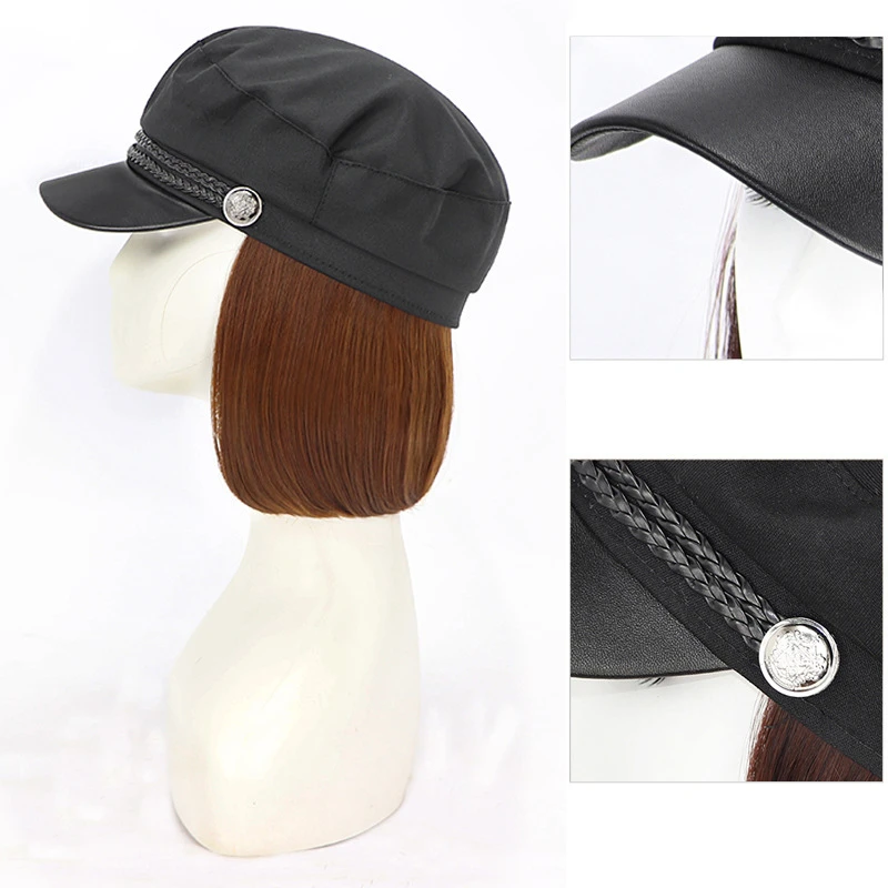 Fashion Baseball Hats Wig Hair Accessories for Women Synthetic Short Bob Straight Wigs with Hat Cap Attached for Daily