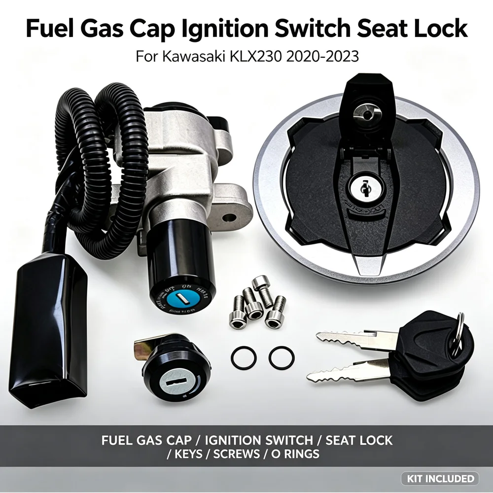KLX 230 20-23 Motorcycle Fuel Gas Cap Ignition Switch Seat Lock with Key Kit For Kawasaki KLX230 2020 2021 2022 2023