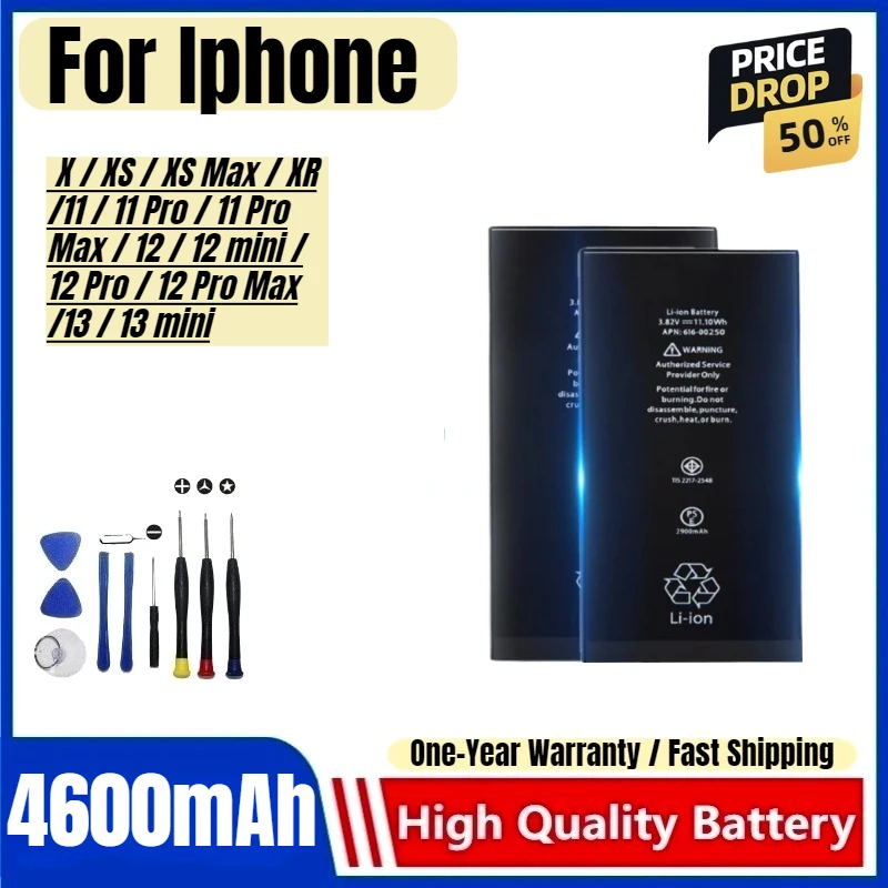 

For IPhone 12promax /XR/11/13/7/6p/8/XS/X Real High Capacity Replacement Bateria Warranty One Year with Tools