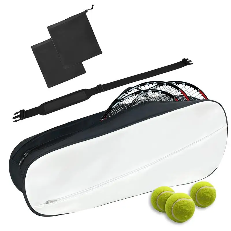 

Tennis Racquet Bag Portable Zippered Storage Bag 10L PU Leather Large Tennis Racket Covers Tennis Racket Cover Bag for Badminton