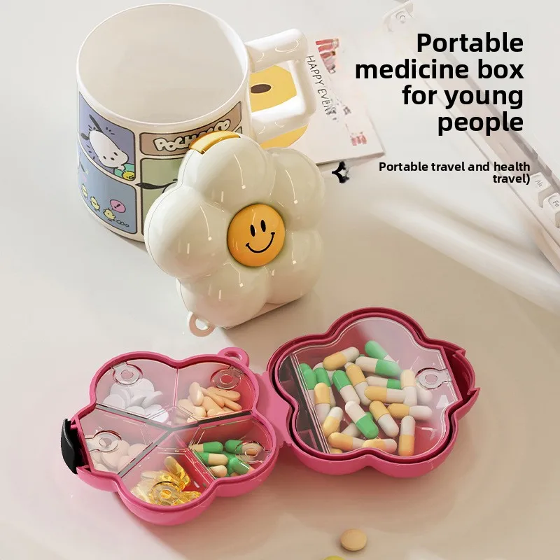 

Dopamine Colored Cute Flower Portable Drug Storage Box with Five Sealed Earrings and Jewelry Portable Storage Box