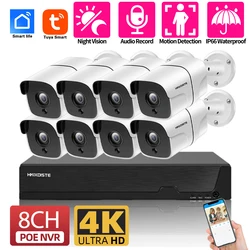 Tuya HD 4K 8CH POE NVR Security Camera System Outdoor Audio 8MP CCTV IP Bullet Camera video Surveillance System 4CH POE NVR Kit