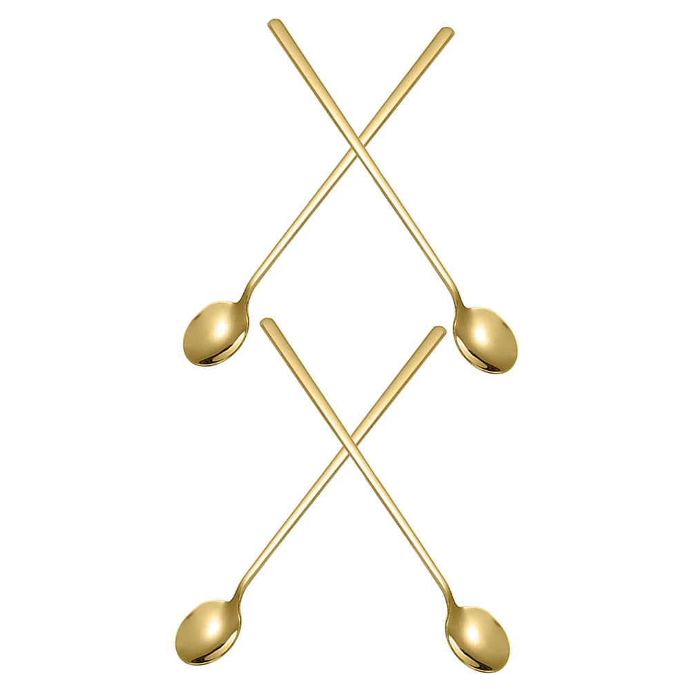 

4Pcs Stainless Steel Dessert Spoons Gold Finish Long Handle Mini Coffee Stirrers for Tea Hot Chocolate Ice Cream Mixing