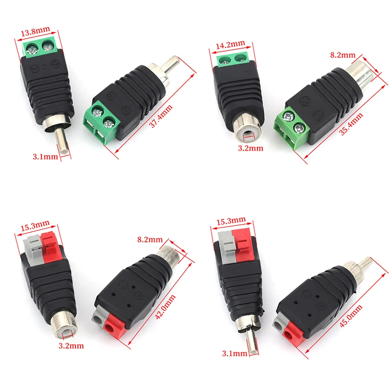 2/10/20PCS AV Plug RCA Lotus Head Press Terminal Monitoring Accessories RCA Welding-free Audio Connector Audio Male and Female
