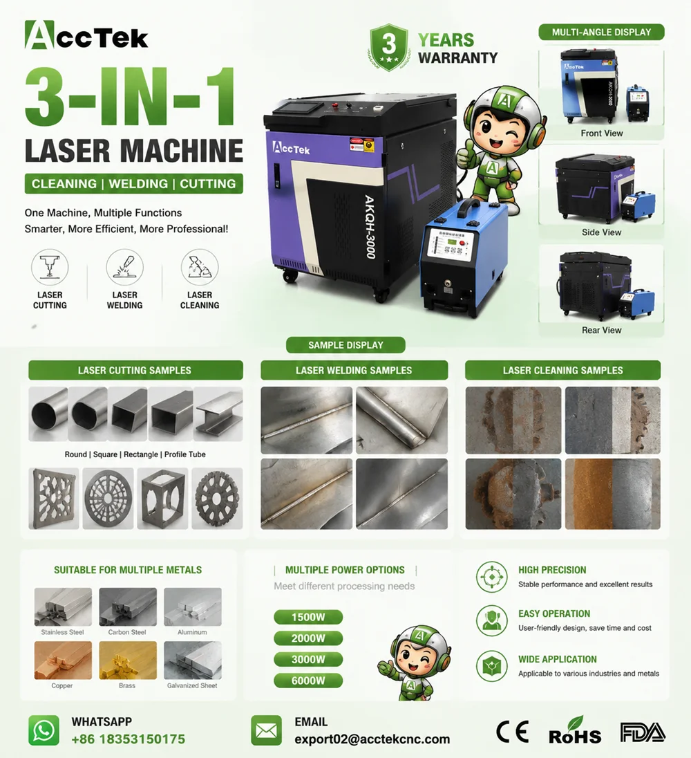 ACCTEK 4 in 1 Laser Metal Aluminium Welding Cutting Fiber Laser rust removal Paint Cleaning Machine 2000w 1500w Low price
