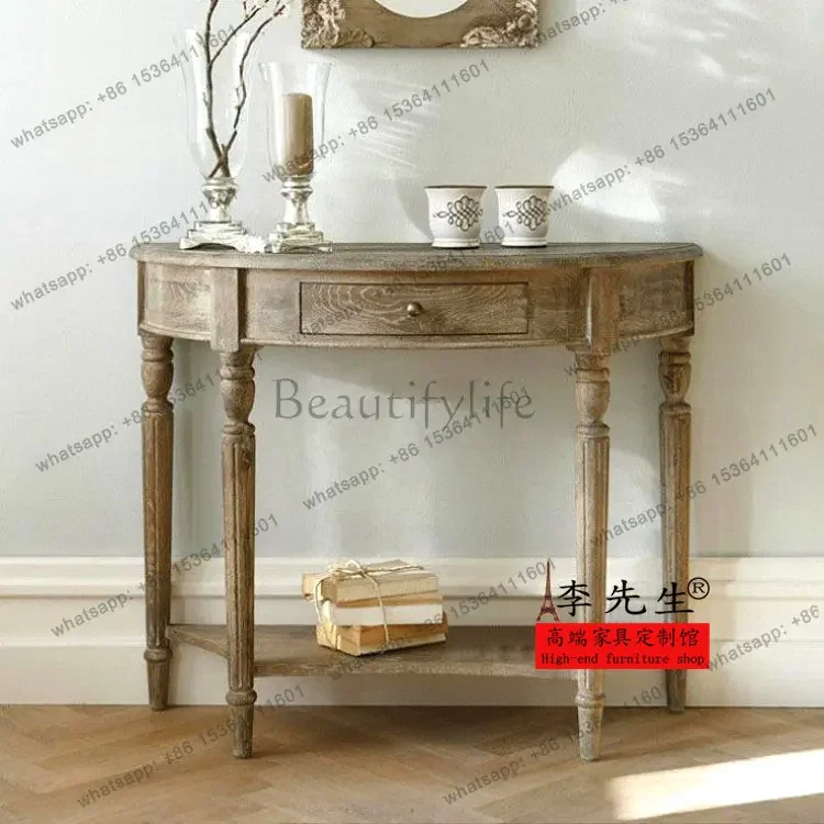 

yj5 French antique solid wood entrance table American country European style old foyer table