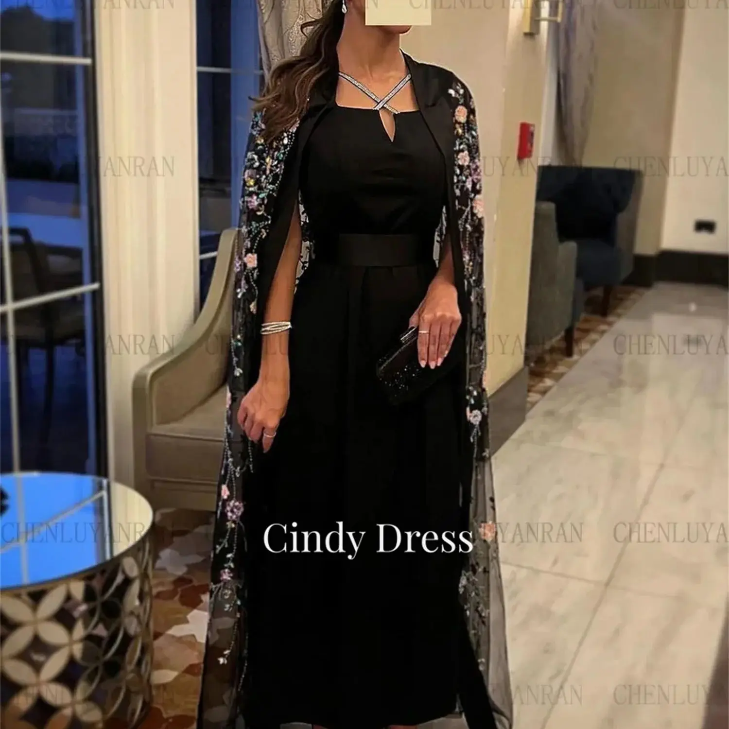 

Cindy Black Shawl A-line Elegant Gown Wedding Guest Dresses for Women Evening 2023 Luxury Dress Woman Party Gala Long Women's