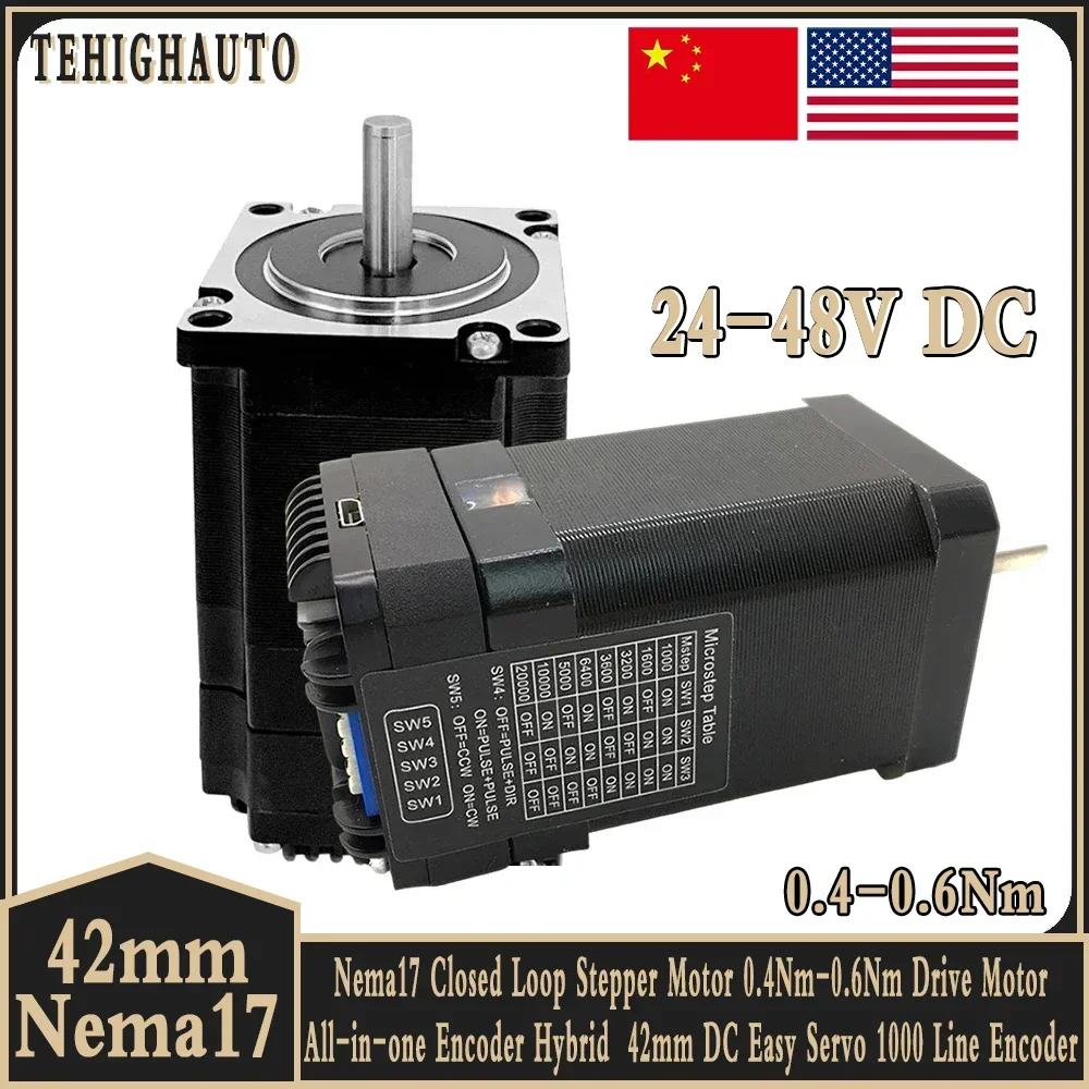 Motor de Passo de Circuito Fechado Acionamento de 0406 nm Codificador Tudo em Híbrido 42 mm Servo cc Fácil Codificador de 1000 Linhas 3000rpm Nema17 42