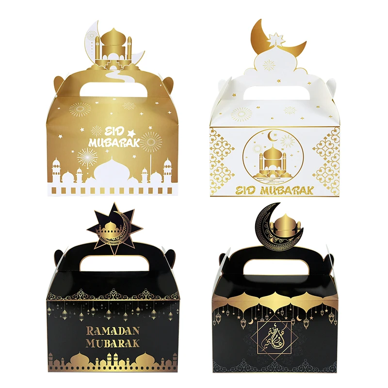 4pcs Ramadan Candy Box Islamic Mosque Mecca Kaaba Simulation Eid Mubarak Favor Box Ramadan Kareem Candy Gift Packing Box