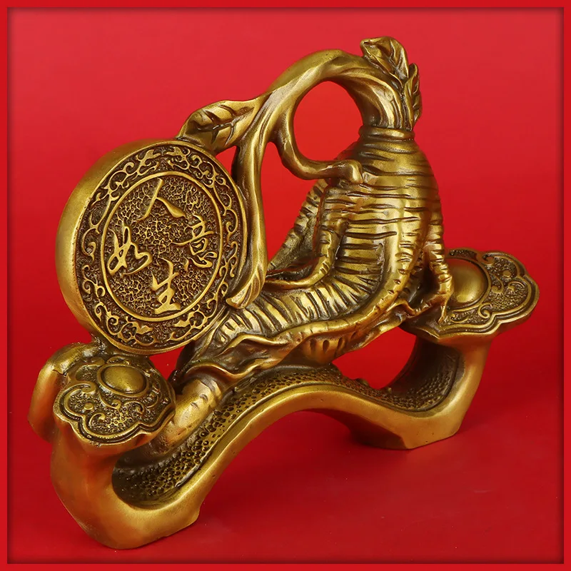 Pure Copper Ginseng Ornament Life Everything Ruyi Home Entrance Living Room Office Desk Decoration