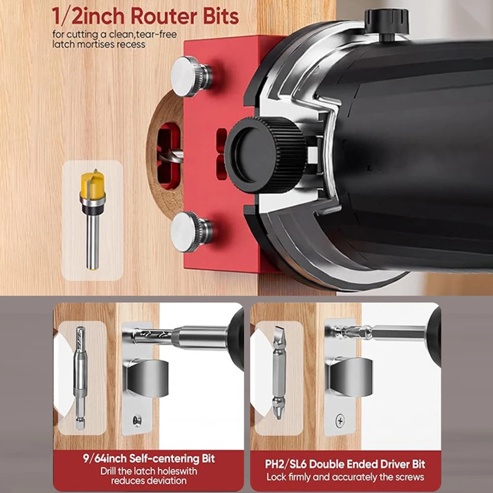 Door Lock Installation Jig Aluminum Alloy Mortise Template with Guide Head Precise Latch Cutting Tool for Interior Door Hardware