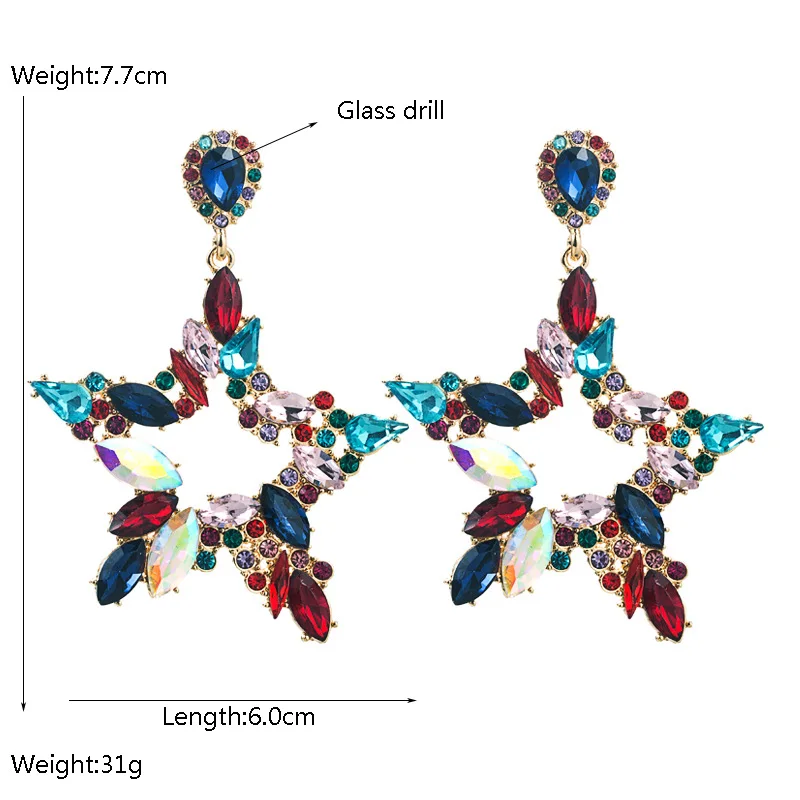 Personality trend diamond-set irregular star earrings women's super flash temperament exaggerated party stud earrings earrings w