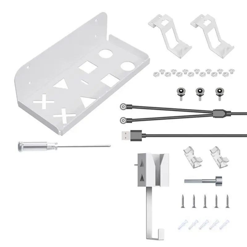 Wall Mount Storage Bracket Space-Saving Stand With Gamepad And Headphone Holder For Sony Playstation 5 Slim White