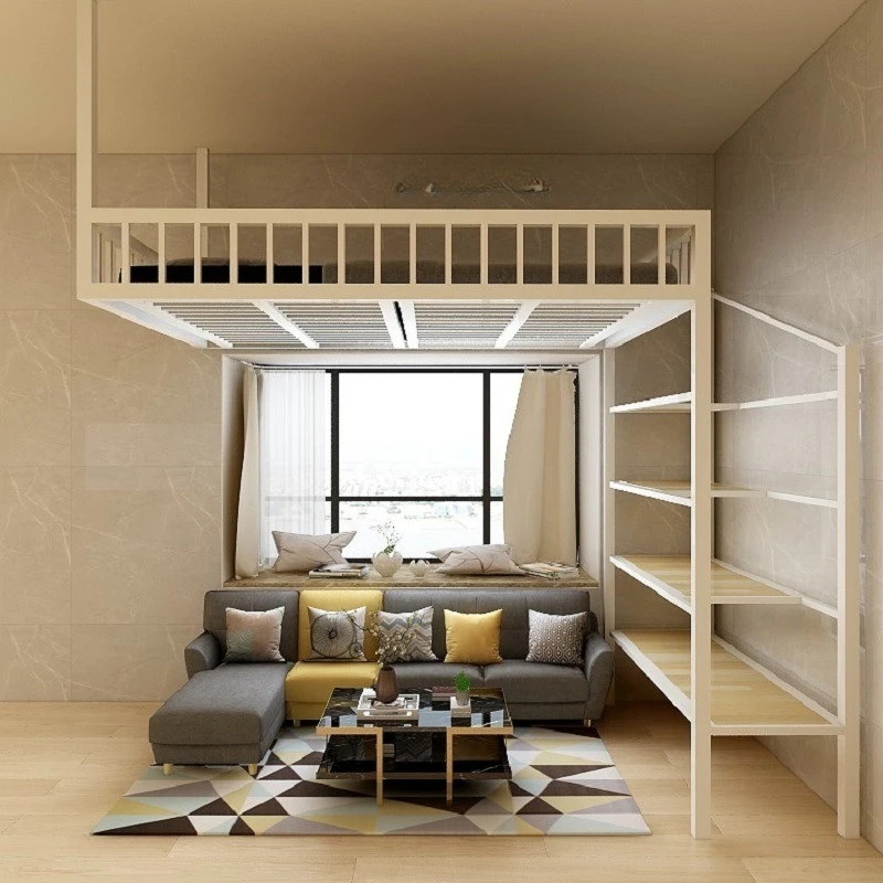 European hanging small apartment loft wrought iron bed multi-functional space-saving wall-mounted dormitory