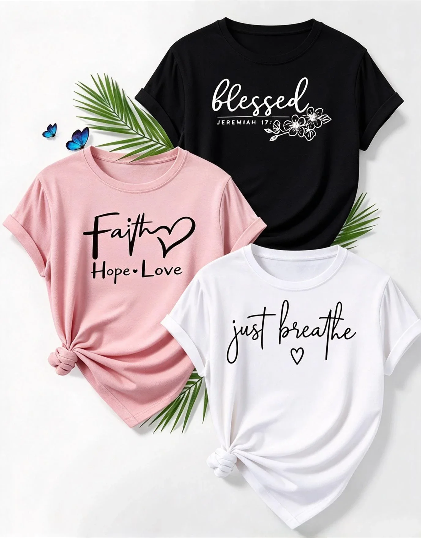 2026 Women 3-Pack Summer Casual T-Shirt Set, Minimalist Cursive Letter Graphic Print Tees, Clean Girl Aesthetic, Crew Neck Loose Fit Short Sleeve Basic Tops For Daily Outfit