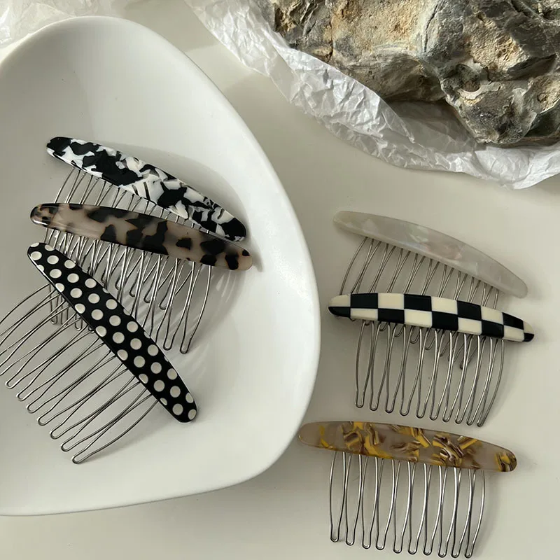 Korean Simple Iron Silver Color 10Teeth DIY Hair Accessories Hair Supplies Marble Pattern Inserted Comb Acetic Hair Comb