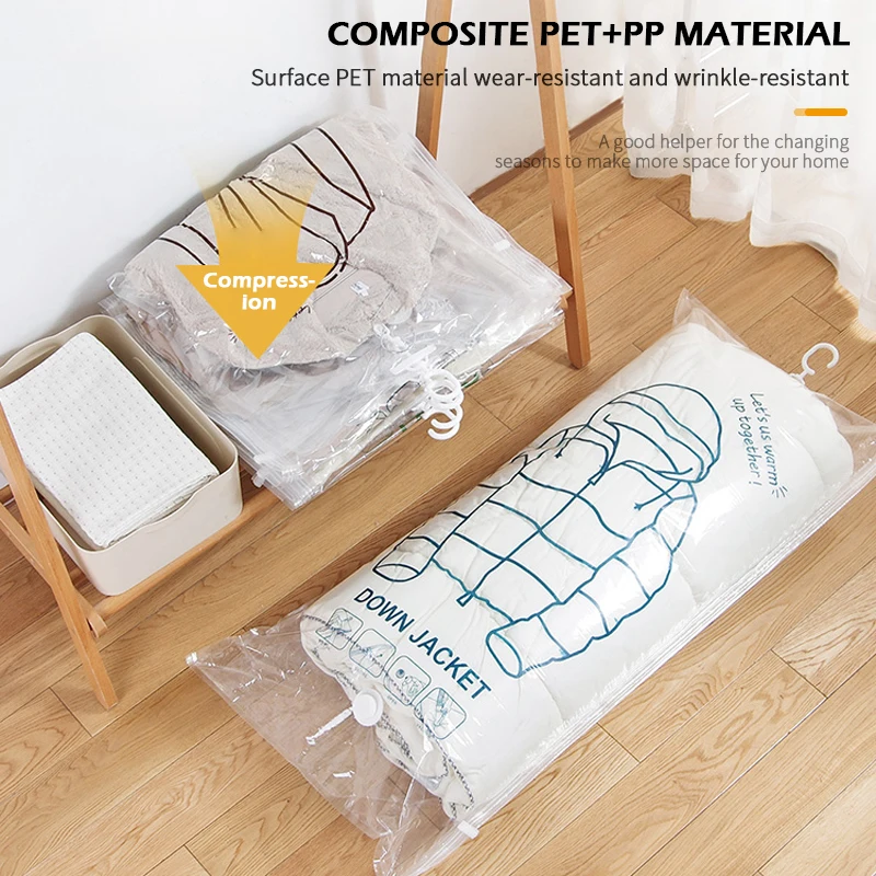 Vacuum Storage Bags for Clothes,Hanging Space Bags Clothes Compression Organizer Reusable Garment Protector for Closet Organizer