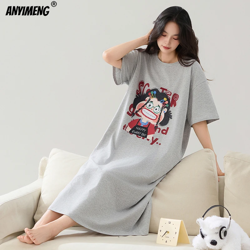 High Quality Cool 95% Cotton Women Nightgowns Summer Short Sleeves Long Night Gowns for Lady M-4XL Plus Size Woman's Sleepshirt