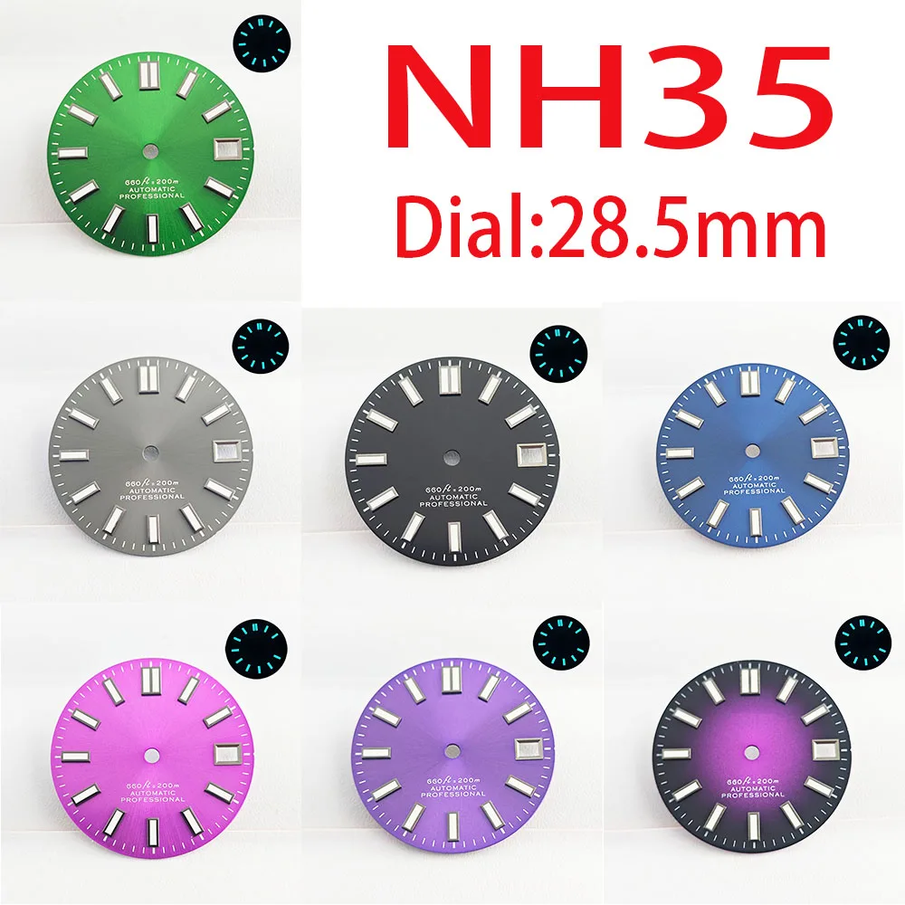 Reloj para hombre NH35, esfera luminosa azul de 28,5mm, NH35, NH36, movimiento automático, caja de 36mm y 39mm, entre otros accesorios de reloj