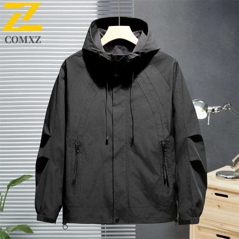 

COMXZ Men Chaqueta Windproof Outdoor Trendy Fishing Travel Tooling Hooded Lightweight Jacket Classic Ropa De Hombre Overcoat