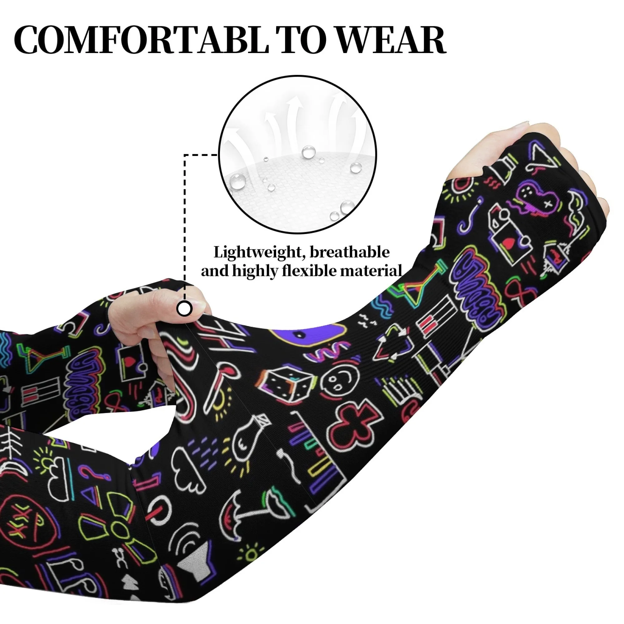 Hip-hop Street Graffiti Style Sleeves Breathable Comfortable Non-slip Outdoor Fishing Camping Picnic Garden Sunscreen Sleeves
