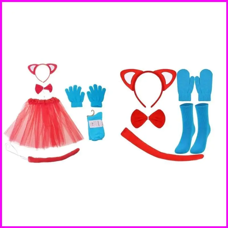 Costume chat Cosplay d'Halloween pour enfants, comprend bandeau d'oreille, queue, une chaussette nœud
