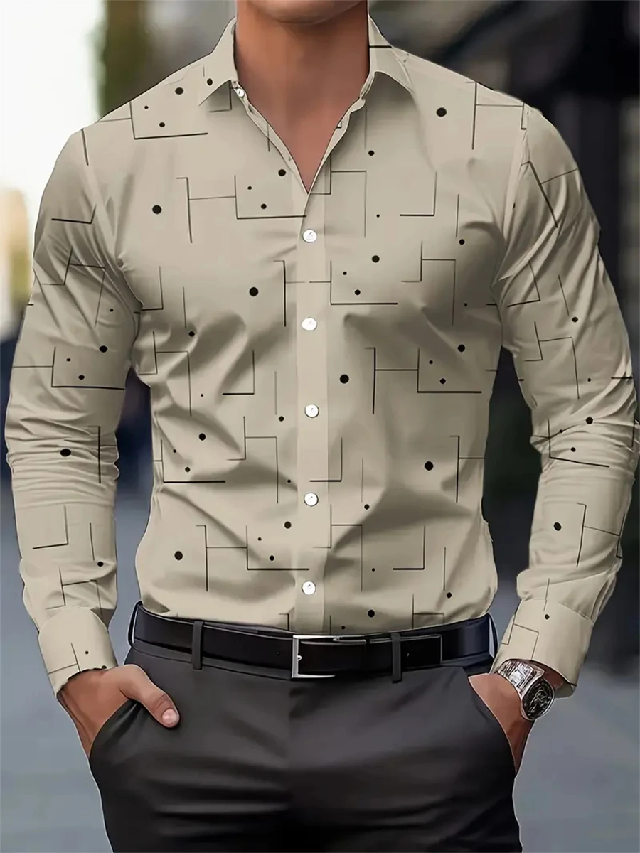 Men's Fashion Polka Dot Digital Print Shirts, Casual Breathable Lapel Button Long Sleeve Shirt Men's Clothing Men's Formal tops
