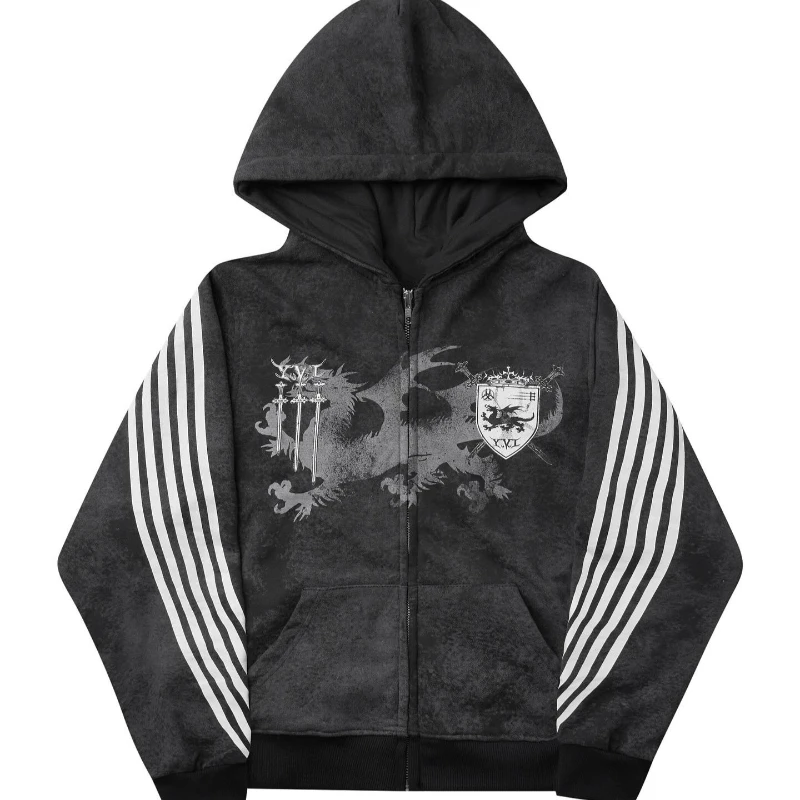 Cross border long sleeved hooded sweatshirt with printed pattern, sweatshirt and pants set for street fashion