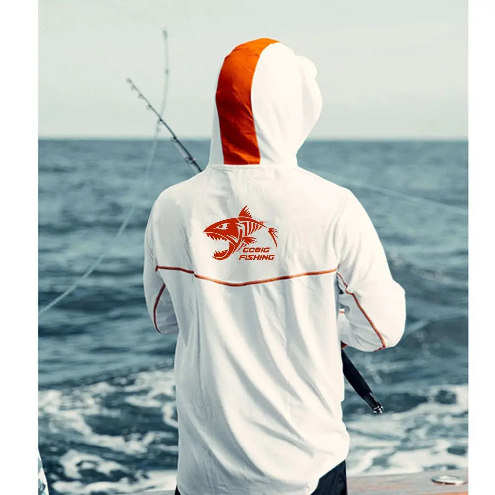 Gradient Green‑Yellow Skeleton Fish Men Fishing Hooded Shirt Built‑in Face Cover  Sun Protection Quick‑Dry Long Sleeve Tops