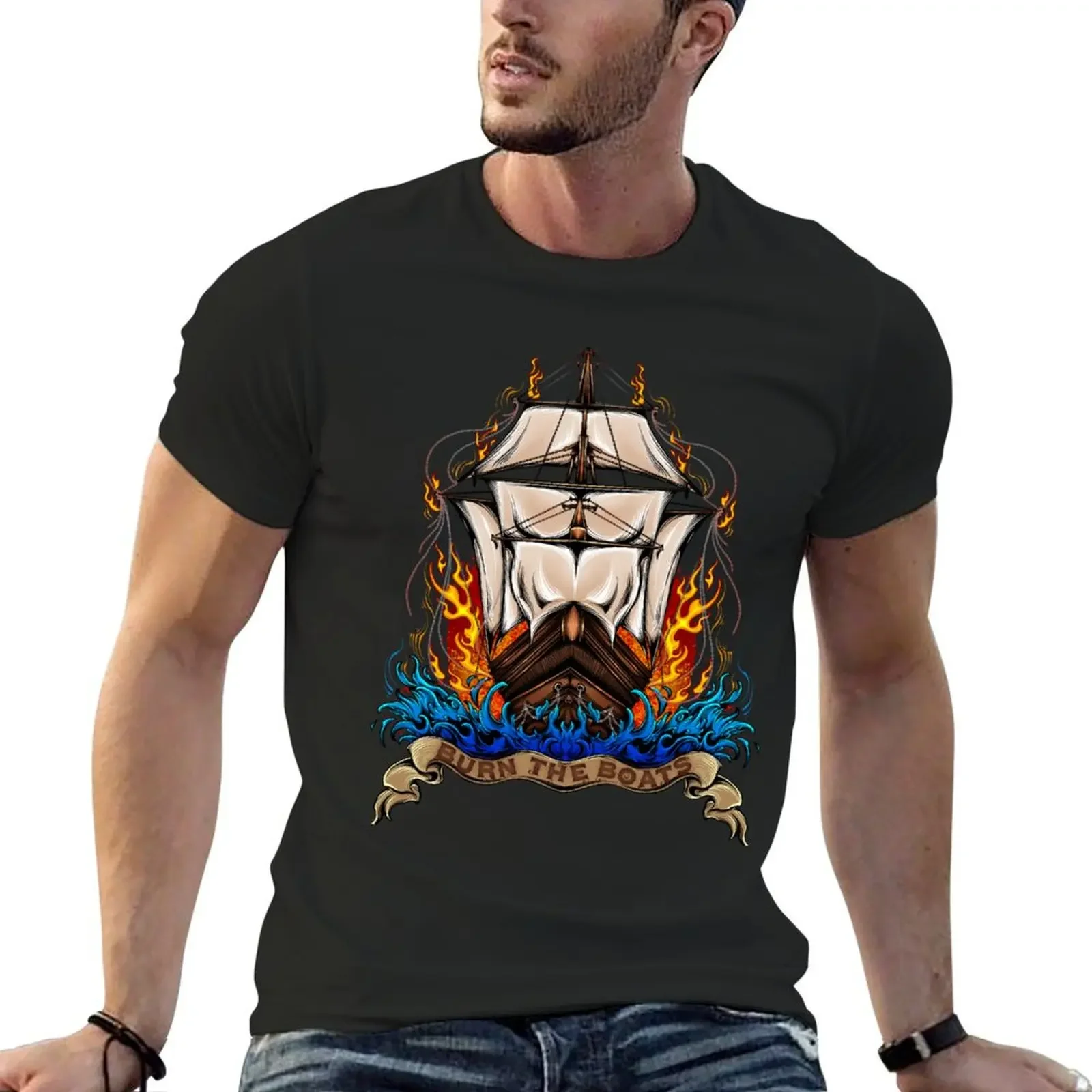 Burn The Boats T-Shirt plus sizes graphic t shirt vintage designer t shirt men