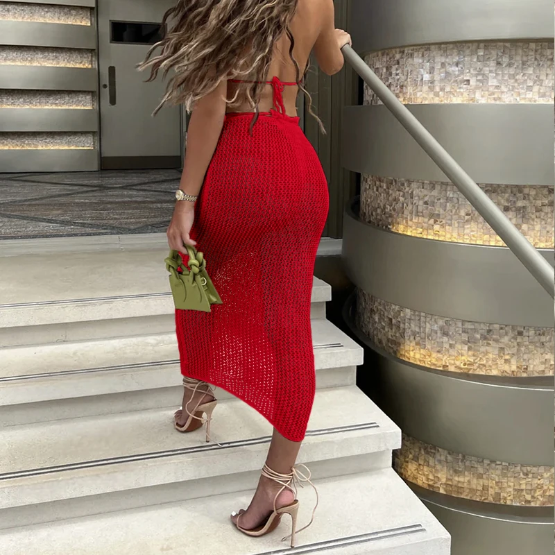Fashion Style Hand Crochet Multicolour Two-piece Bikini Cover Up Tie Up Top Shorts Suit Women's Vacation Hollow Out Beachwear