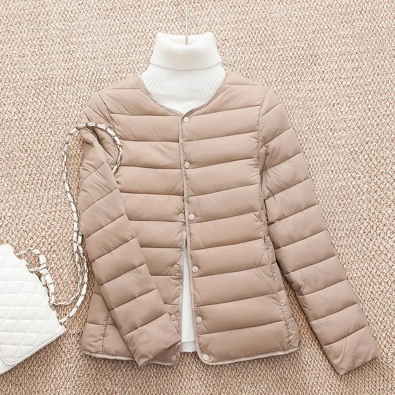 Cotton Padded Parkas Coat Round Neck Ladies Fall/Winter 2024New Light Down Jacket Women\'s Inner Liner Short Outerwear Joker Tops