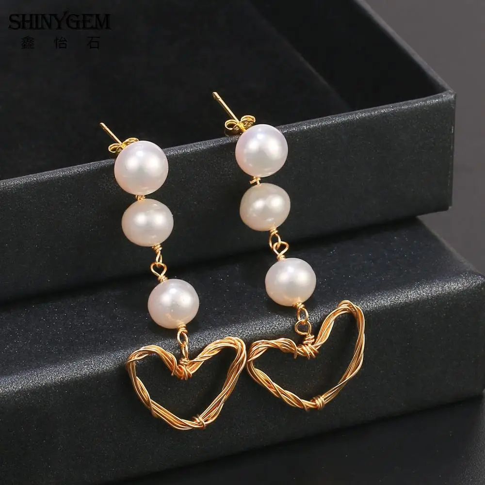 SHINYGEM Genuine White Natural Freshwater Pearl Stud Earrings for Qomen 14k Gold Plated Hand Wound Wire 925 Silver Ear 2026