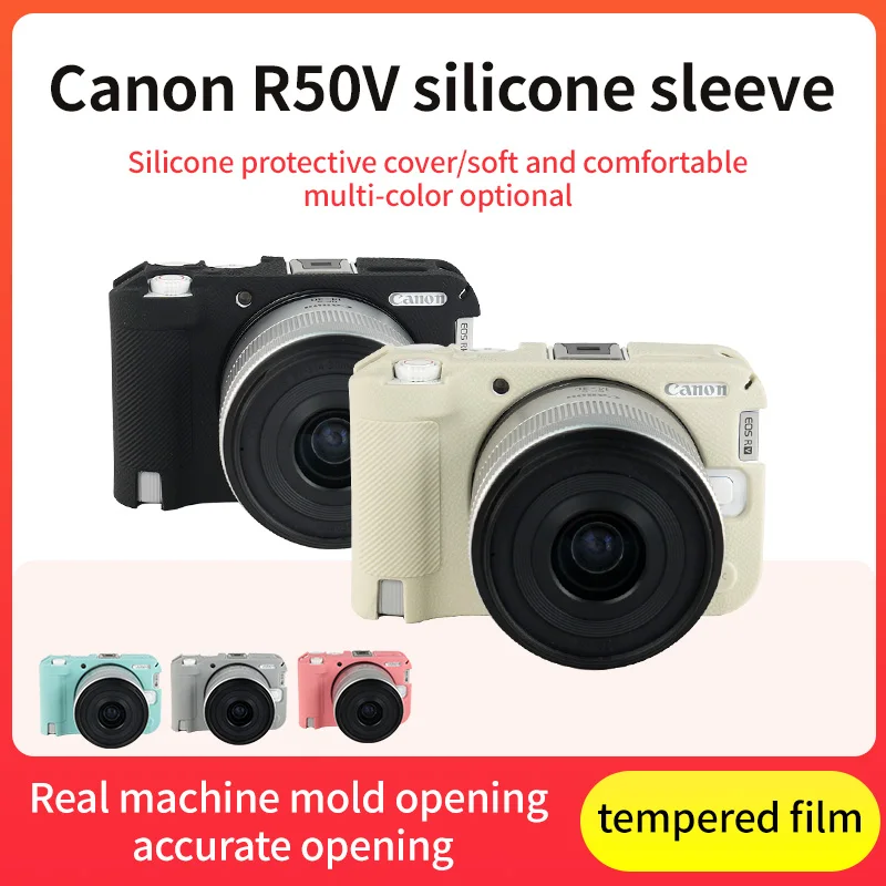 

Soft Silicone Rubber Armor Skin Case Bag Camera Protector Body Cover for Canon R50V Camera case with Glass film
