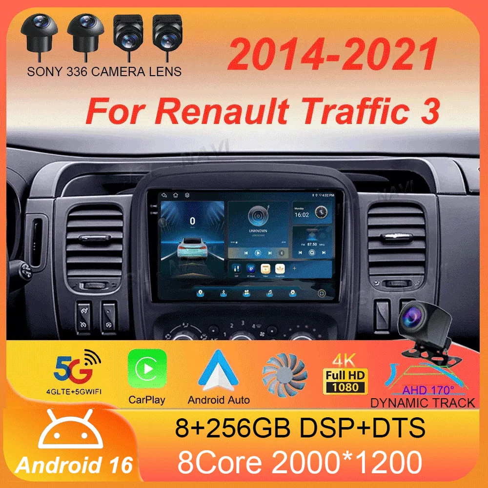 Android 16 Auto Car Radio For Renault Traffic 3 2014-2021 For Opel Vivaro B 2014-2018 Multimedia Video Player Navigation GPS DSP