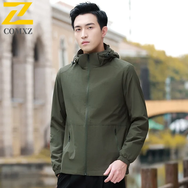 

COMXZ 2025 мужское пальто, легкая съемная капюшон, уличная ветрозащитная однотонная повседневная куртка с капюшоном, весенне-осенняя мода