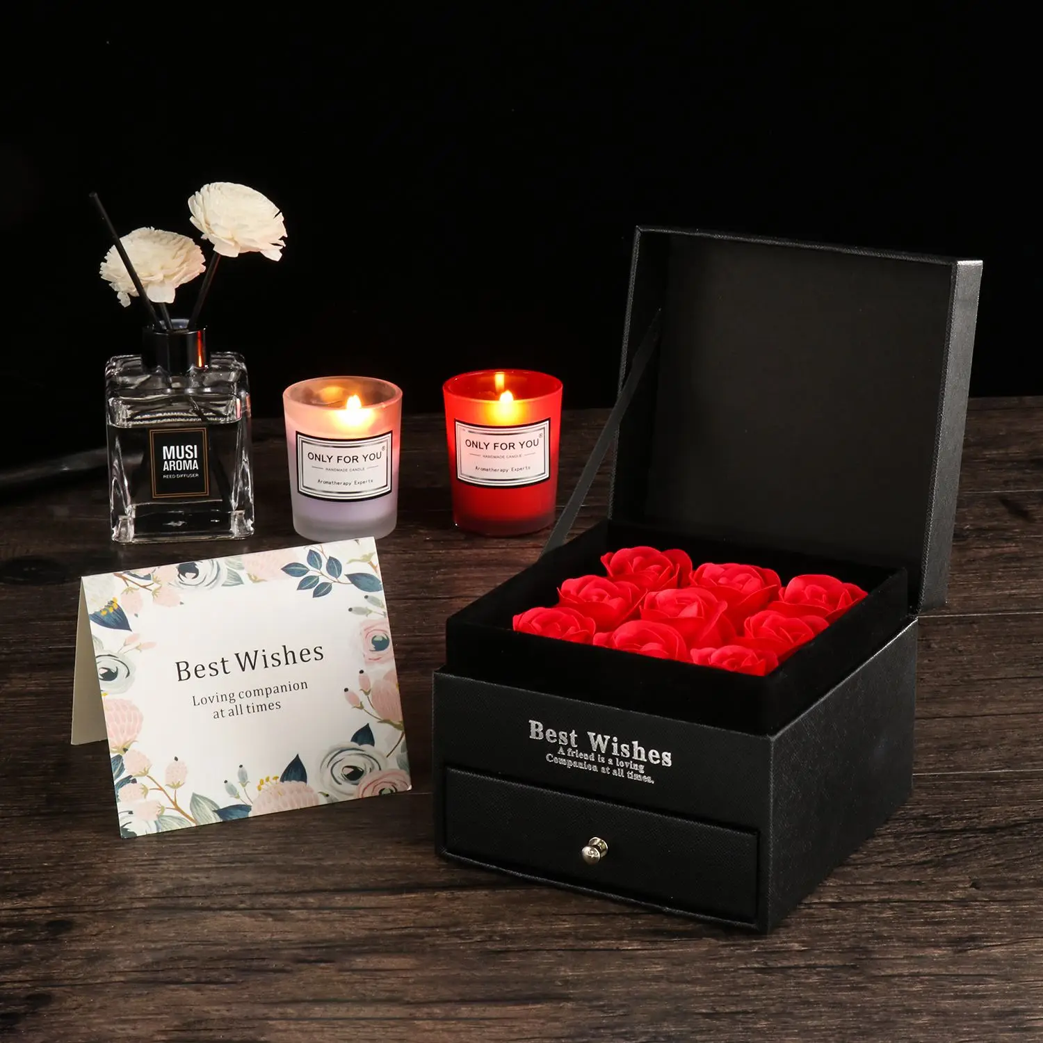 New Year Present Christmas Valentine's Day Gift Flower Gift Box with Projection Necklace Eternal Preserved Rose Handmade