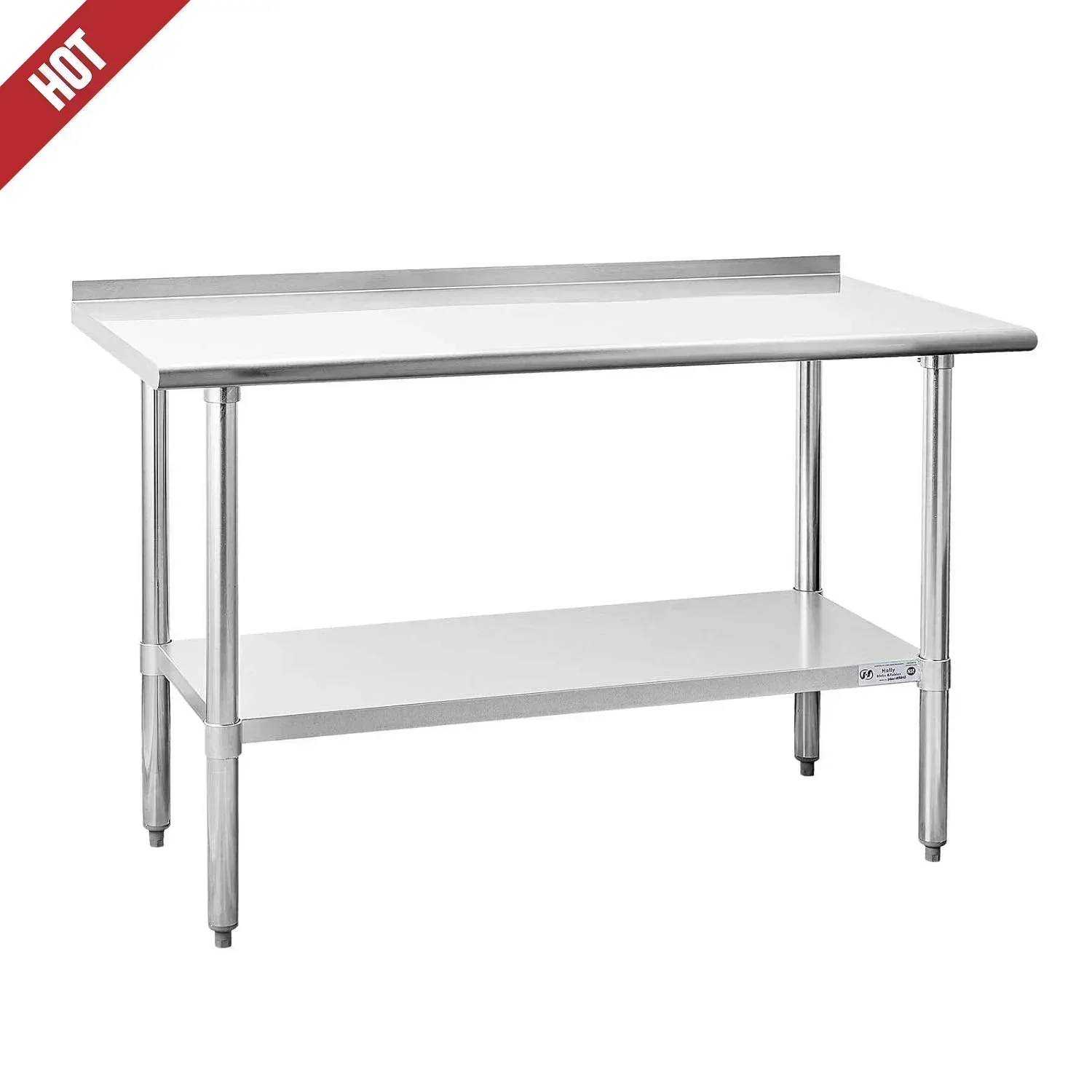 Mesa de aço inoxidável para preparação, mesa comercial resistente NSF com undershelf e backsplash para restaurante