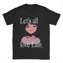 Men T-Shirts Lets All Love Lain Serial Experiments Lain Crazy 100% Cotton Tees Anime T Shirt O Neck Clothes Plus Size