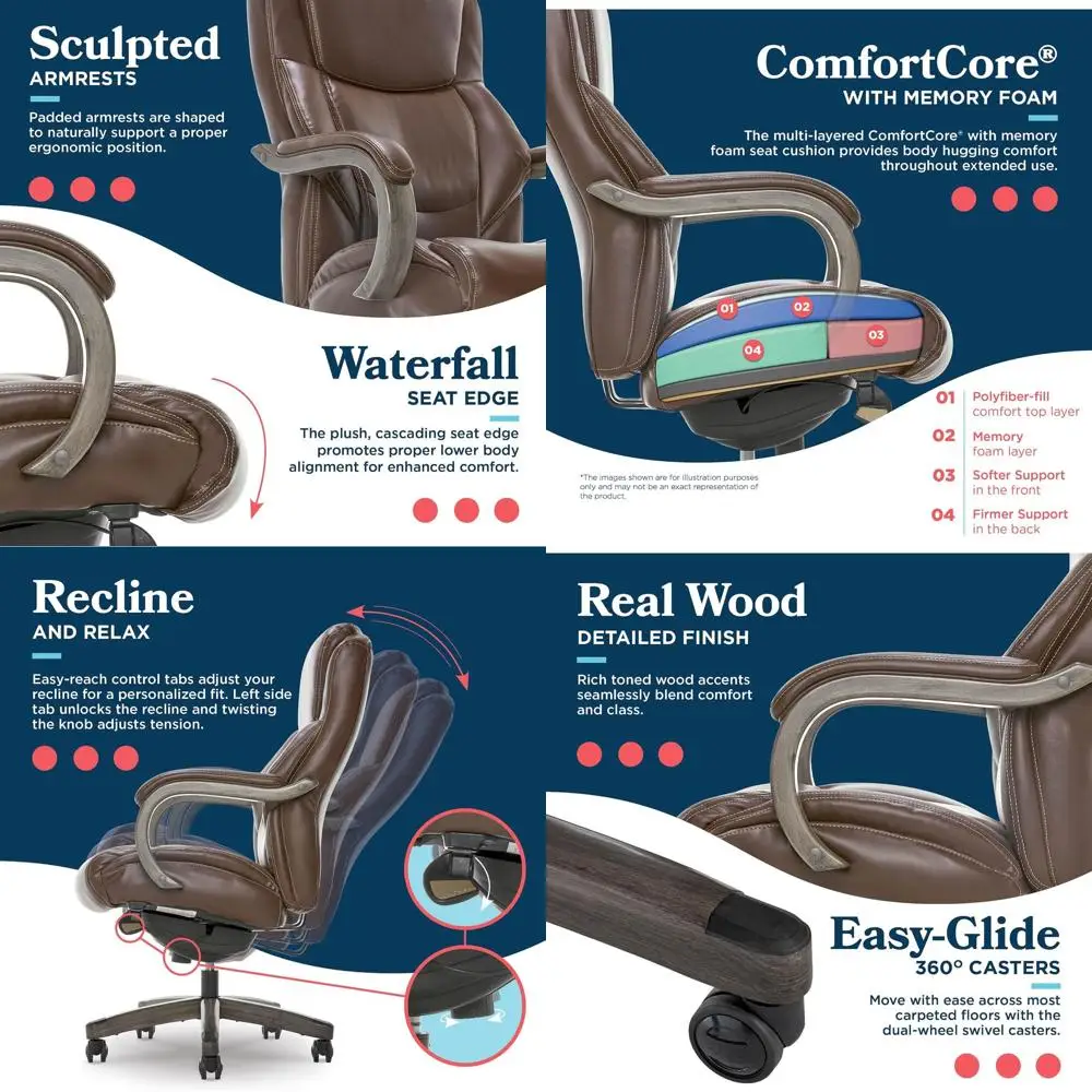 

Эргономичное офисное кресло руководителя с подушкой из пены с эффектом памяти, поясничной поддержкой, подлокотниками цвета состаренного серого, поворотным основанием, обивкой из искусственной кожи цвета каштан