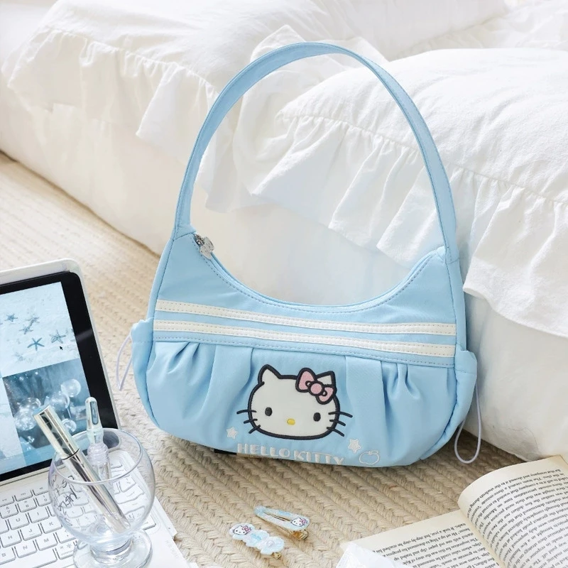 Family college style armpit bag, retro denim blue shoulder bag, diagonal cross bag, small tote bag, sweet