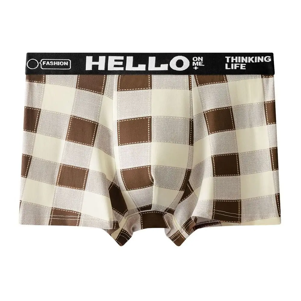 

5PCS Simple Striped Grid Men Underwear Mid-Waist Plaid Boxer Shorts Breathable Elastic Seamless Panties Four Seasons