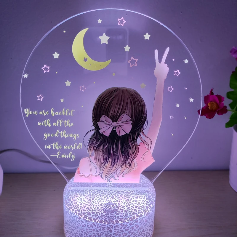 Custom Name Personal Message Acrylic Night Lamp Gift for Students Friend Anniversary 3D UV Print Bedside Light